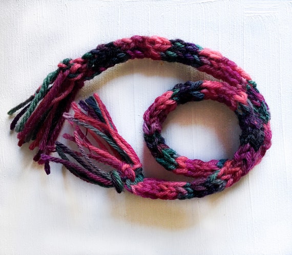 Miniature Hand Knit Doll Scarf: Purple, Pink, Teal, Fuschia - 15 Inches
