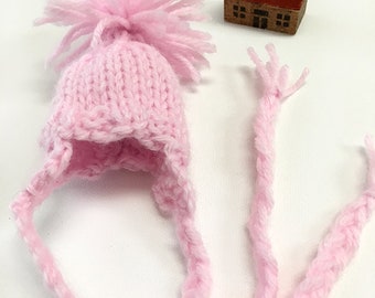 Pink Earflap Hat- Miniature Hat- 2 Inches Across- Doll Hat, Bear Cap- Bottle Hat