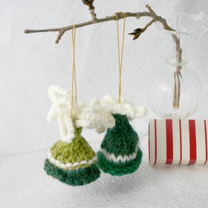 2 Green Miniature Hats Christmas Ornaments Elf Caps Dark Green, Lime Green image 2