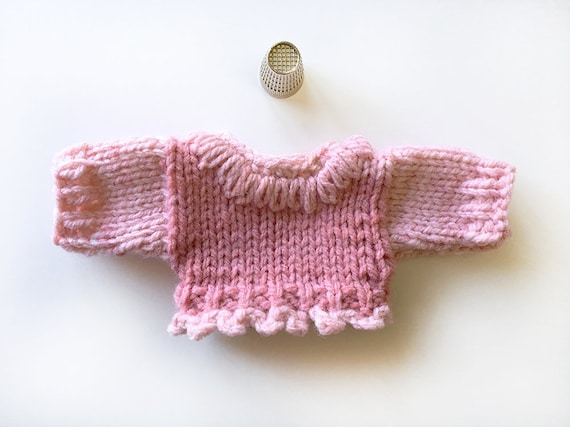 Hand Knit Miniature Pink Sweater – Doll or Bear Clothes