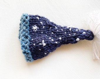 Miniature Celestial Hat- Blue with White Stars and Dots- Elf Hat- Doll Hat- Hand Knitted- 5 Inches Tall- Choose Top