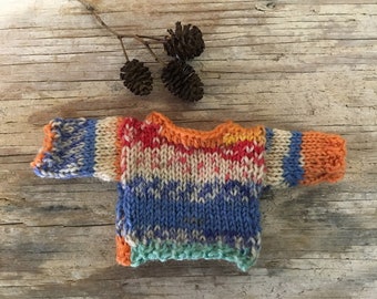 Miniature Sweater- Doll Sweater, Bear Clothes- 2.25 Inches Across Chest- Orange, Blue, Red