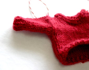 Miniature Knit Red Sweater- 1 to 6 Scale, Bear Sweater- Doll Jumper- 2 Inch Wide Chest