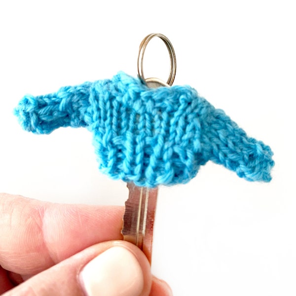 Key Sweater- 1 Inch Across Chest- Turquoise or Blue- Handmade Tiny Sweater- Unique Gift- Key Charm- Sweater for Key