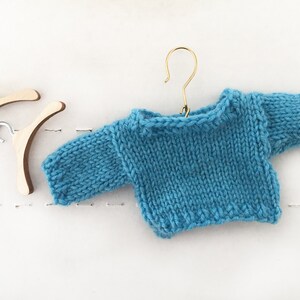 Miniature Knit Sweater Teddy Bear Sweater Bright Blue 2.25 inch Across Chest Doll Clothes image 2