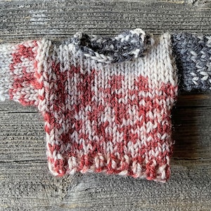 Miniature Sweater- Hand Knitted- Doll Clothes, 1:6 Scale- Red, Grey, Beige- 2.50 inch Chest