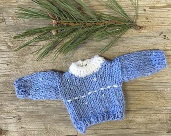 Blue Miniature Sweater- Chest 3.25 Inches Across- Doll Sweater, Teddy Bear Sweater