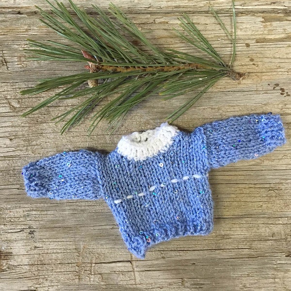 Blue Miniature Sweater- Chest 3.25 Inches Across- Doll Sweater, Teddy Bear Sweater