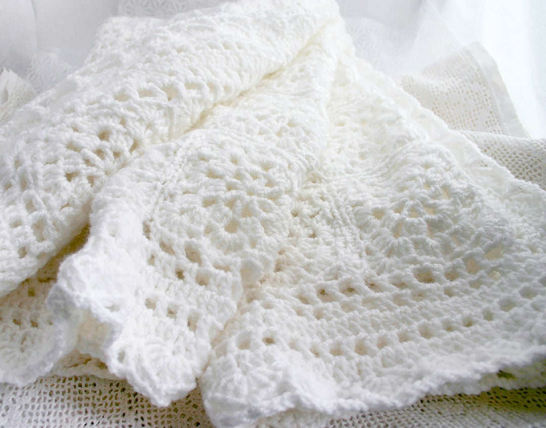 White Baby Blanket Granny Squares Crocheted Afghan Handmade - Etsy