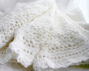 White Baby Blanket- Granny Squares- Crocheted Afghan- Handmade Blanket- Boy or Girl- Handmade Shower GIft