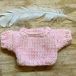 Pink Miniature Sweater- 3.5 Inches Across- Hand Knitted Pullover- Doll, Bear- Short Sleeves