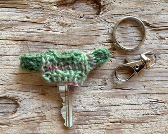 Green Pink Key Sweater- 1 Inch Across Chest- Handmade Tiny Sweater- Unique Gift- Sweater for Key- Key Cover