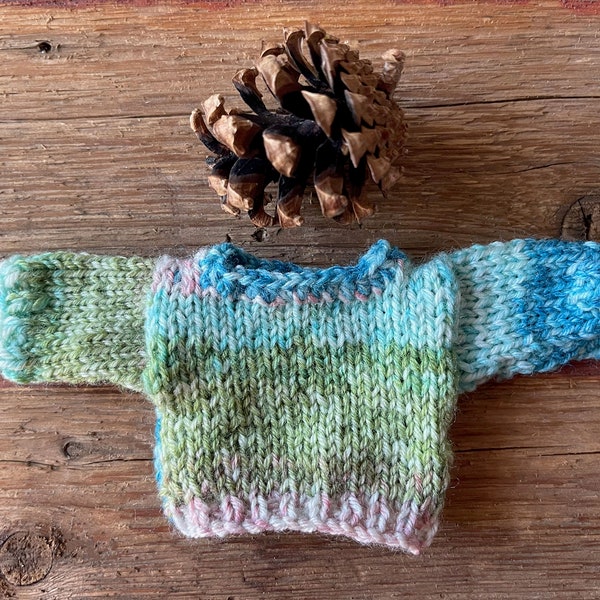 Miniature Knit Sweater- Doll Sweater, Bear Clothes- 1:6 Scale- Turquoise, Green, Pink