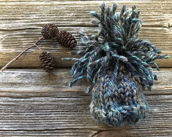 Miniature Knit Hat- One Knitted Cap- Doll Clothes, Teddy Hat- Grey, Teal, Forest Green