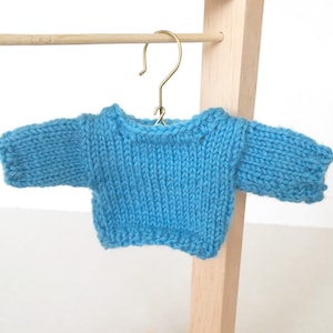 Miniature Knit Sweater Teddy Bear Sweater Bright Blue 2.25 inch Across Chest Doll Clothes image 1