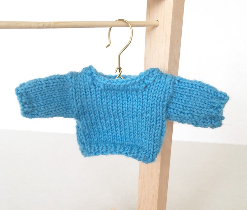 Miniature Knit Sweater Teddy Bear Sweater Bright Blue 2.25 inch Across Chest Doll Clothes image 1