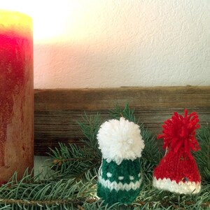 Red Green Miniature Hats 2 Knitted Hats Tree Ornaments Christmas Decor Doll Hats, Bear Hats image 2