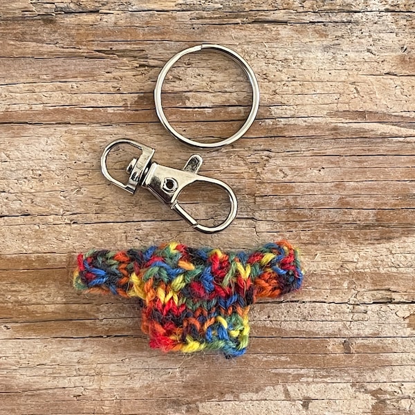 Key Sweater- 1 Inch Across Chest- Multicolor- Rainbow- Handmade Tiny Sweater- Unique Gift- Sweater for Key- Key Cover