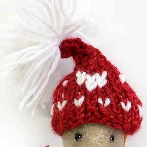 Heart Miniature Hat- One Elf Hat- Doll Hats, Small Pet- Red and White- 1:6 Scale, Valentines hat