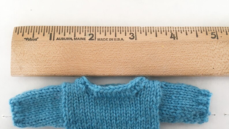 Miniature Knit Sweater Teddy Bear Sweater Bright Blue 2.25 inch Across Chest Doll Clothes image 7