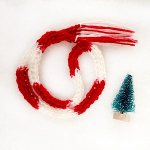 Doll Scarf- Red and White Stripes- Miniature Scarf- Bear Scarf- 17 Inches Length- Candy Cane Scarf