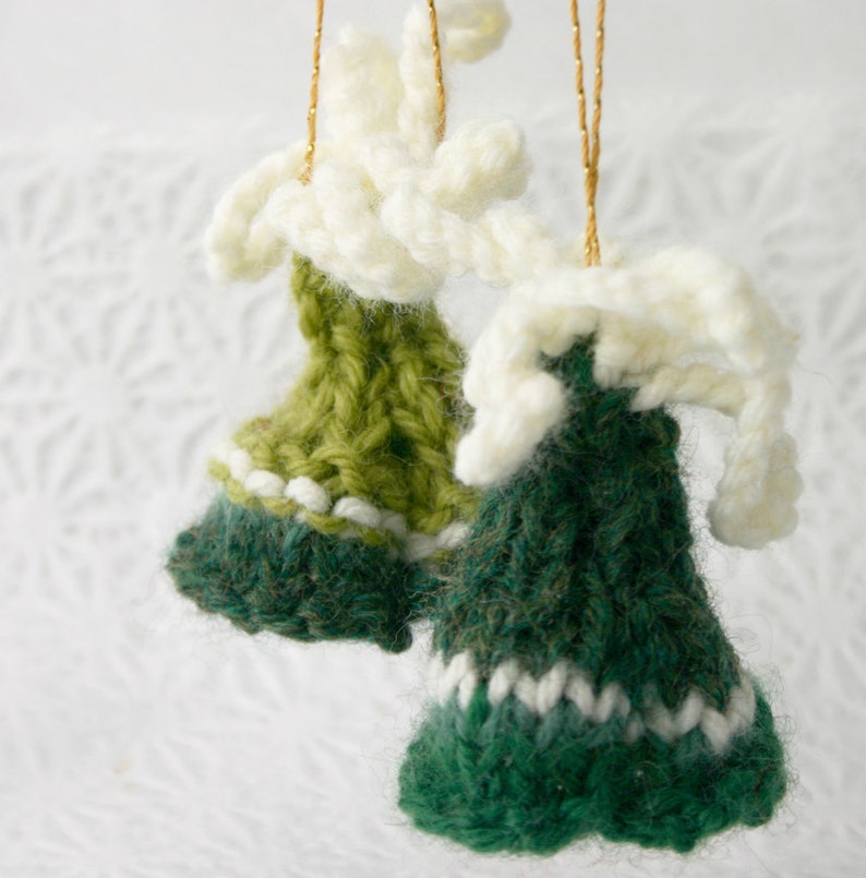 2 Green Miniature Hats Christmas Ornaments Elf Caps Dark Green, Lime Green image 3