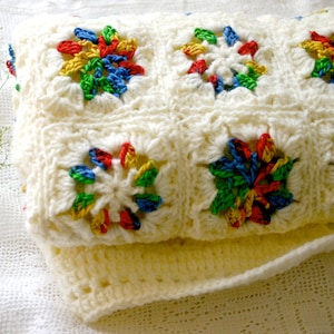 Rainbow Baby Blanket- Granny Squares- Hand Made Crochet- Boy or Girl- Made To Order- 33x32