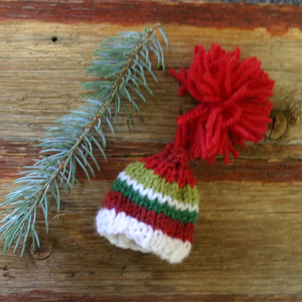 Miniature Hat- Red, Green White, Tassel,- Doll Hat, Small Pet, Teddy Bear- Mini Beanie- 2 Inch Across