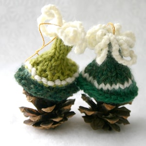 2 Green Miniature Hats Christmas Ornaments Elf Caps Dark Green, Lime Green image 1