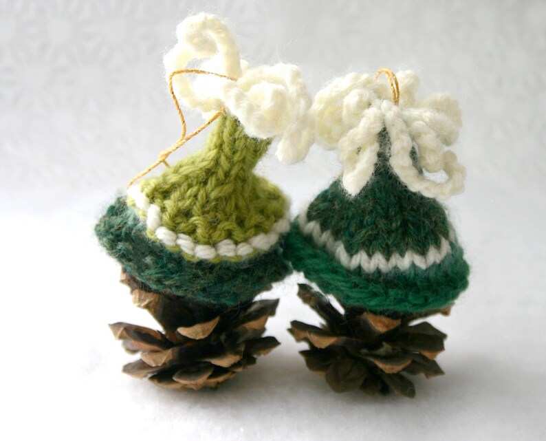 2 Green Miniature Hats Christmas Ornaments Elf Caps Dark Green, Lime Green image 1
