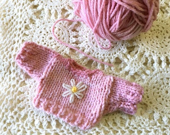 Doll Daisy Sweater- Pink Knitted Pullover, Doll Clothes- Bear Sweater- 3 Inch Across Chest