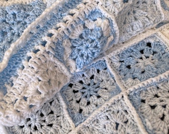 Blue Baby Blanket- Crocheted Granny Squares- Made To Order- Handmade Blanket
