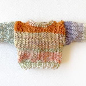 Miniature Knit Sweater- Orange, Pastel Stripes- Doll Sweater, Bear Jumper- 2.50 Inch Chest