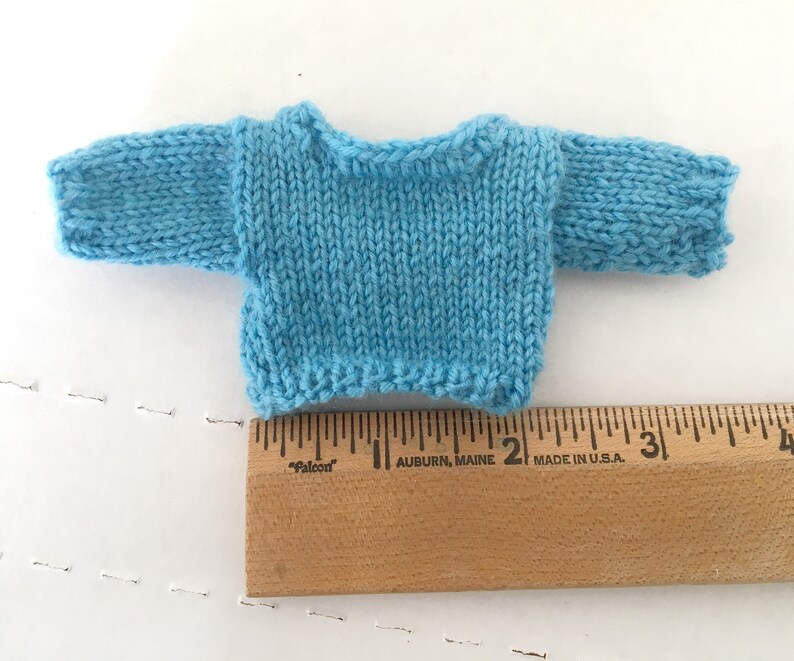 Miniature Knit Sweater Teddy Bear Sweater Bright Blue 2.25 inch Across Chest Doll Clothes image 5