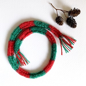 Doll Scarf- Red and Green Stripes- Miniature Scarf- Bear Scarf- 17 Inches Length- Bottle Decoration