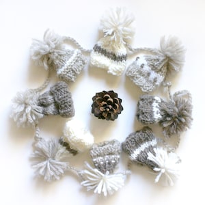 Knitted Garland 8 Hats Made To Order 5 Ft Garland White, Taupe Neutral Decor image 1