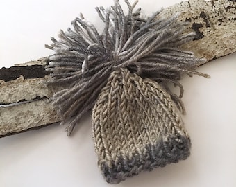 Miniature Knit Hat- Doll Hat, Pet- Taupe, Brown, Grey- 1.75 Inches Across