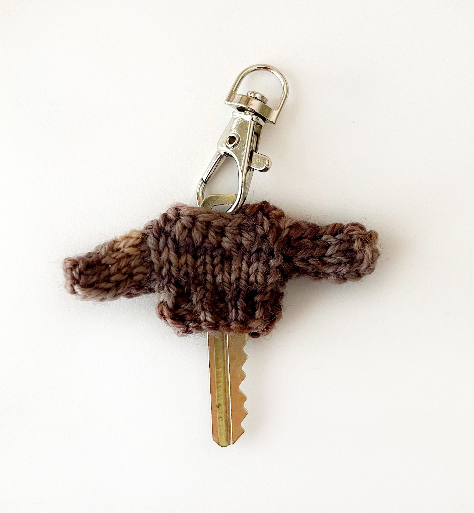 Key Sweater- 1 Inch Across Chest- Brown Tweed- Handmade Tiny Sweater- Unique Gift- Sweater for Key- Key Cover- Personalized Gift