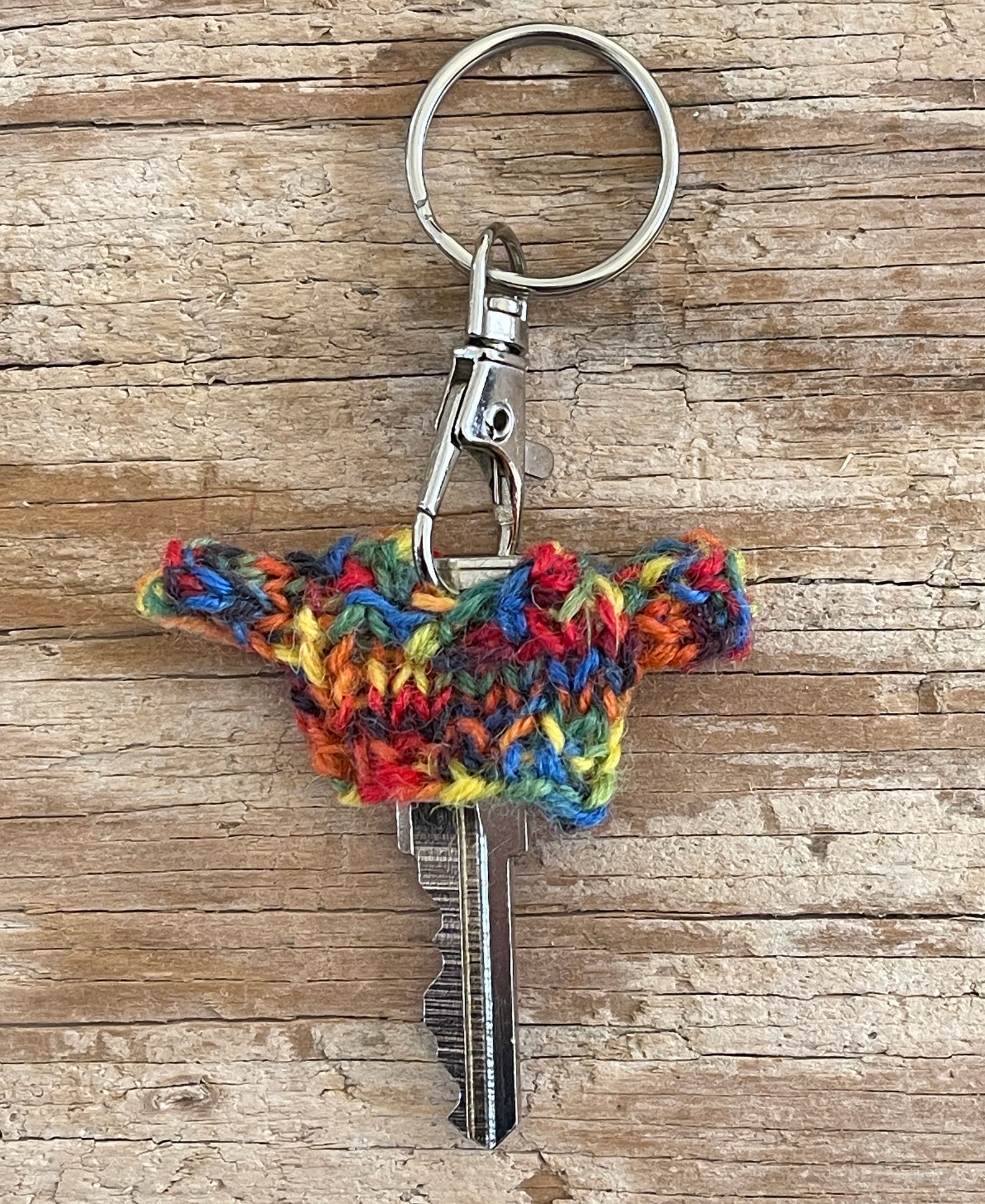 Hand Knit Rainbow Key Sweater – Multicolor Sock Yarn Keychain Accessory ...