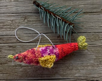 Colorful Bird Ornament- Hand Knitted- Stocking Stuffer-  Home Decoration- Wreath Decoration- Neon Pink and Orange