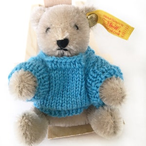 Miniature Knit Sweater Teddy Bear Sweater Bright Blue 2.25 inch Across Chest Doll Clothes image 3