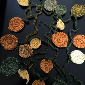 Aspen Leaves Garland- 19 Fall Leaves- 99 Inches Long- Hand Crocheted- Gold, Green, Yellow, Home Decor