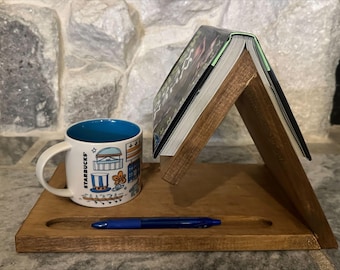 Wooden Book Rest with Cup Holder and Pen Slot