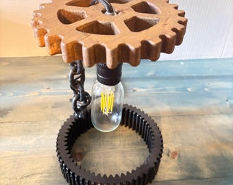 Handmade Industrial Gear Table Lamp with Edison Bulb