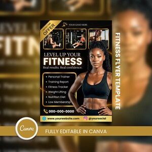 Fitness Flyer Template Editable Canva | Personal Trainer Flyer | Gym Promotion Poster | Workout Program Marketing Design