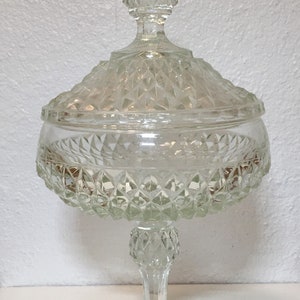 Vintage Indiana Glass Footed Compote Candy Dish Diamond Point