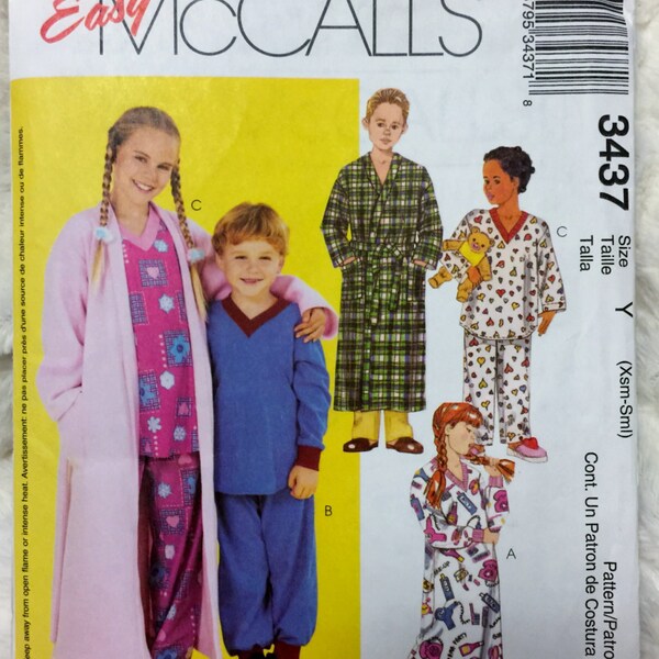 McCall's Fashion for children boys girls robe, nightshirt, top and pull-on pants #3437 Sewing Pattern UC FF size 3-4-5-6
