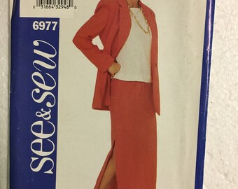 Butterick See & Sew Womens Misses Jacket Top and Skirt Sewing Pattern 6977  Size 12 14 16 Uncut UC FF