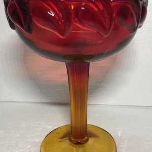 Vintage Indiana Glass Tiara Sunset Amberina Desert Calla Lily Footed Compote
