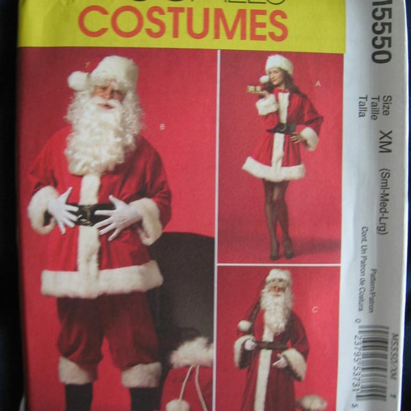 McCalls Misses Mens Santa and Mrs Claus and Bag Costume Sewing Pattern M5550 Size s m l  UC Uncut FF